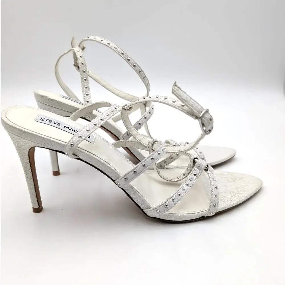 Steve Madden White Studded Strappy Sandals